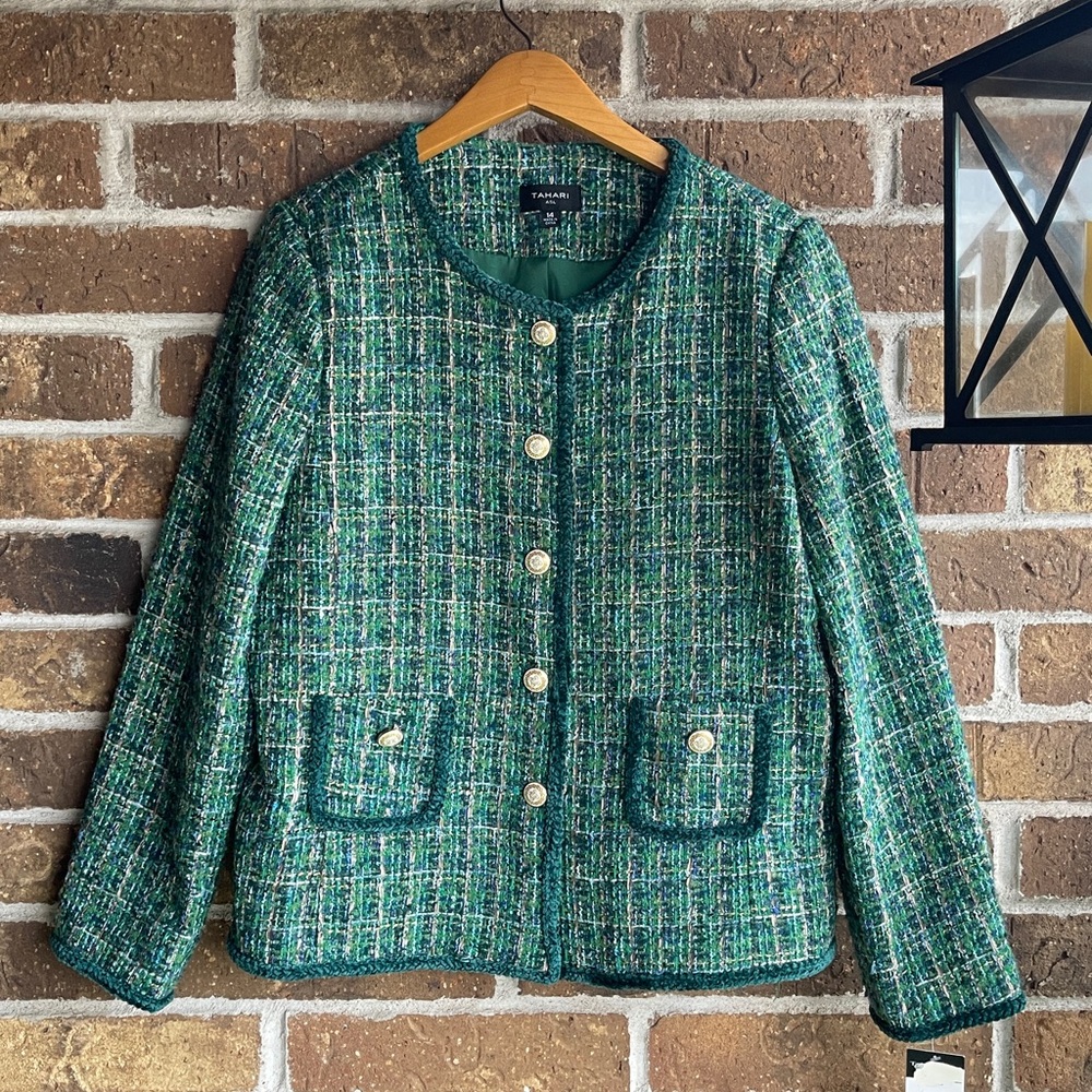 NEW TAHARI ASL Classic Tweed Jacket - Green - Picture 3 of 16